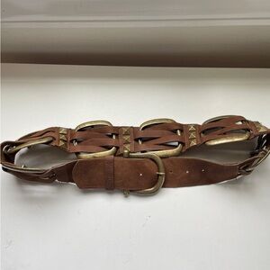 Leatherock Brown Leather Belt Brass Metal Accents Studs 36